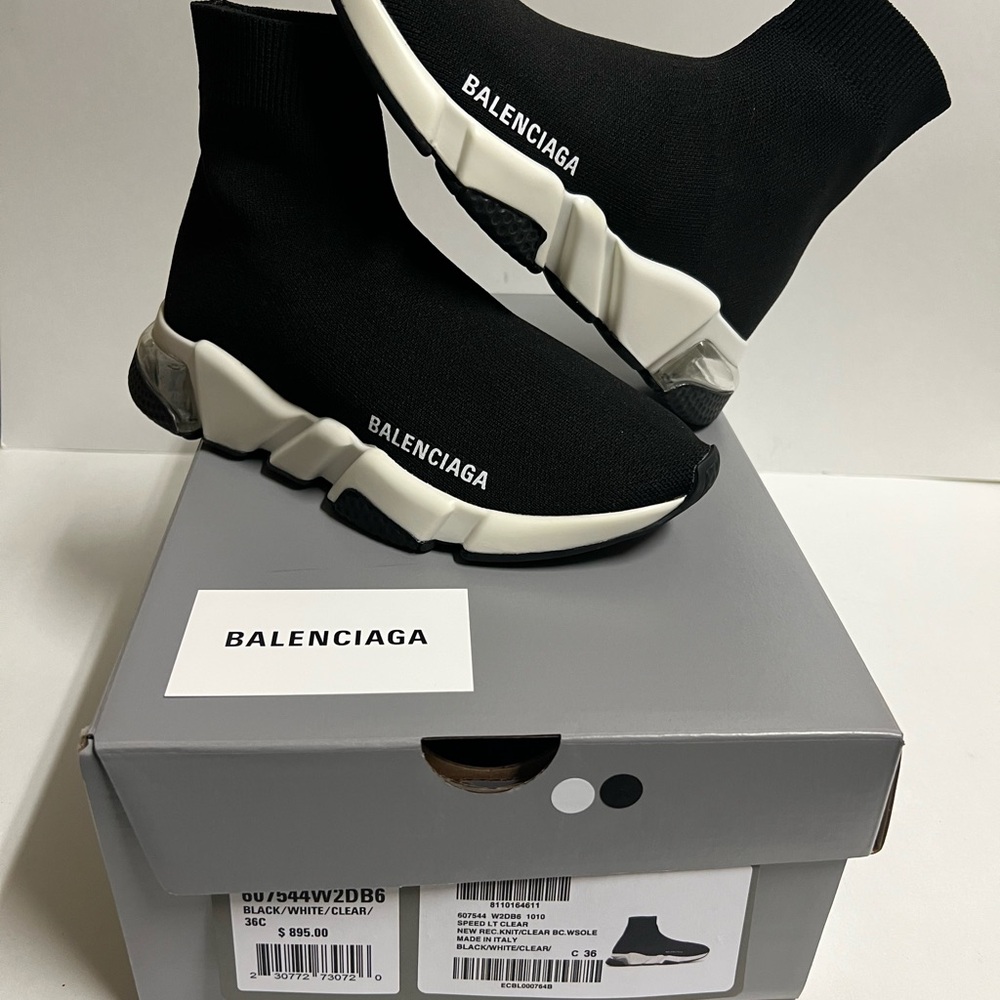 Balenciaga Speed Trainers Knit Sock Black White/ Black Bubble Women size 6 EU 36